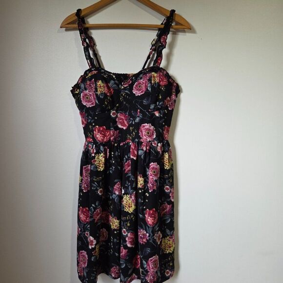 EUC XHILARATION FLORAL BUSTIER TANK SHORT DRESS SIZE L - Picture 1 of 13